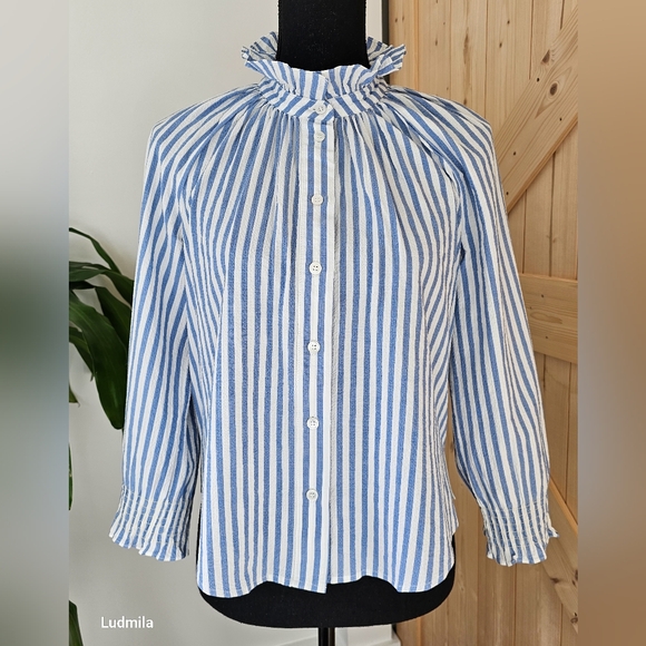 VERONICA BEARD JEANS size XS Blue N White Striped Women's Button-up Cotton Shirt - Picture 1 of 12